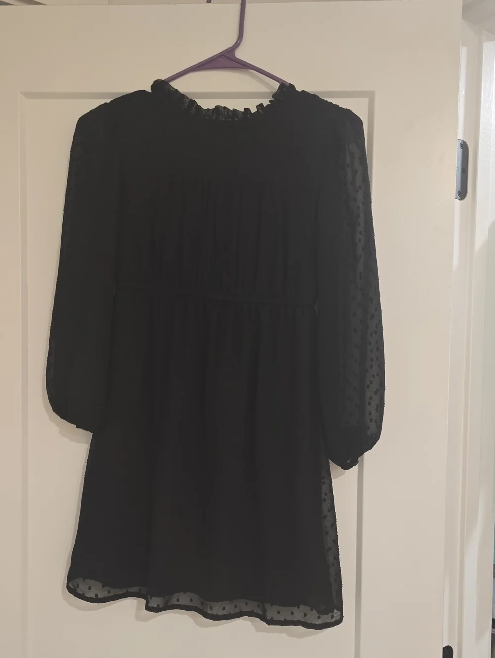 Black Swiss Dot Long Sleeve Mini Dress Kids Size 7/8